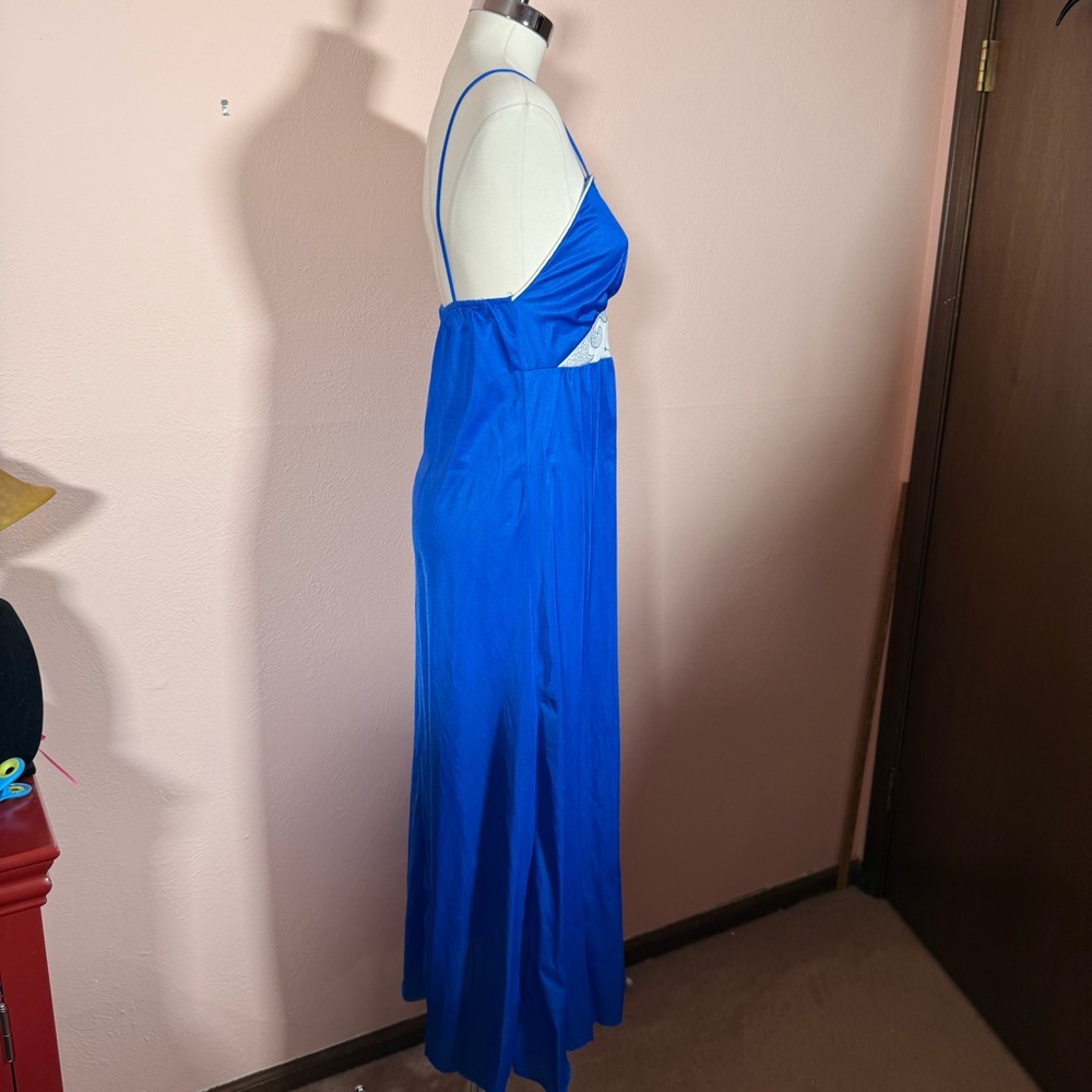 Vintage 1980 Art deco Royal Blue Long Slip Dress Nightgown - Picture 7 of 16